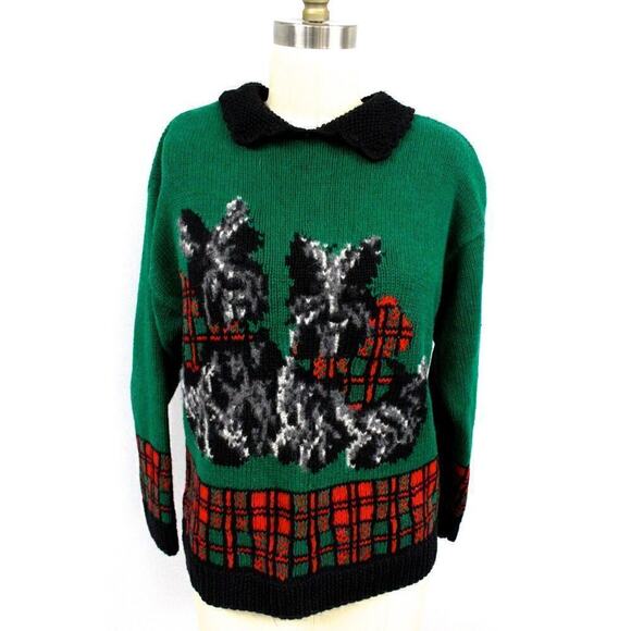 VTG Talbots Woman Hand Knit Intarsia Sweater Scottie Dogs PM Scottish Terrier - Picture 1 of 3